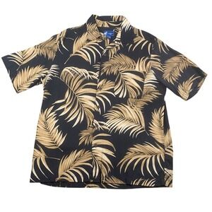 Caribbean Joe Hawaiian Shirt Adult L Green Palm Leaf Floral Print‎ 100% Silk